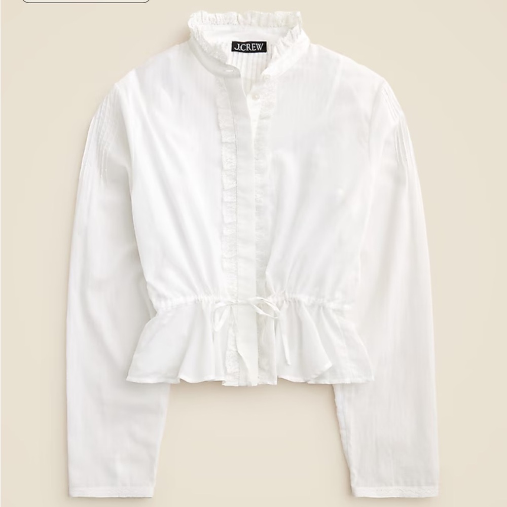 J. Crew White Ruffle Peplum Button-Front Top